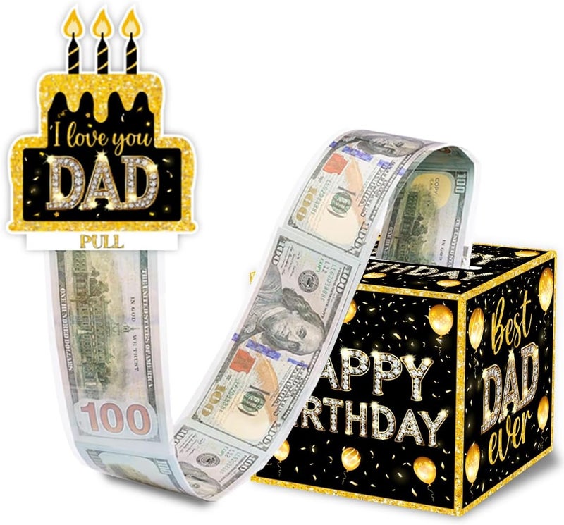 ChillHui Store Father Birthday Money Gift Boxes, Black Gold Birthday Money Pull Box for Dad - Image 1